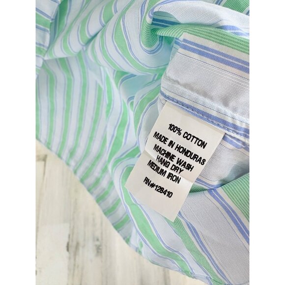 Ann Mashburn Sz XL Geraldine Popover Shirt Green Blue Stripe Poplin - Picture 6 of 16